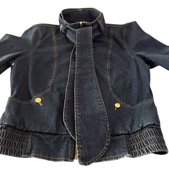 Miss Tina Tie Neck Zip Front Denim Jacket Size 8 - Picture 3 of 11